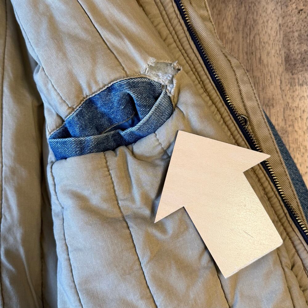 VTG 90s Denim Bomber Jacket 100% Cotton Heavyweight Utility Y2K Jean Unisex XL - Picture 9 of 12
